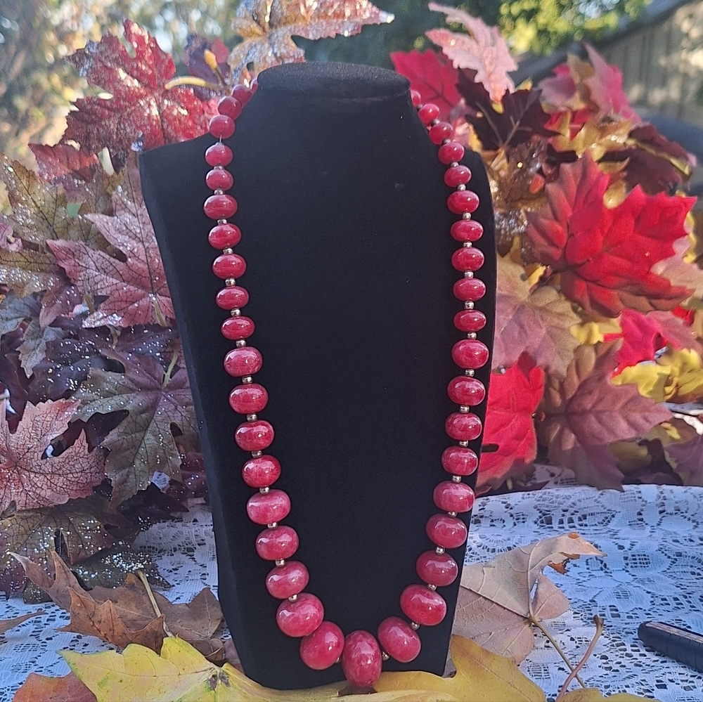 VTG Natural Rhodonite Gemstone Necklace – Handcrafted Boho Luxe – 18" Approx